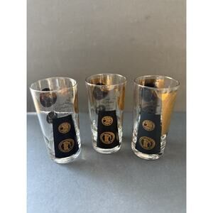Vintage Cera 22K Gold Black Coin Hiball Glasses Tumblers 1960s Set (3) MCM Deco